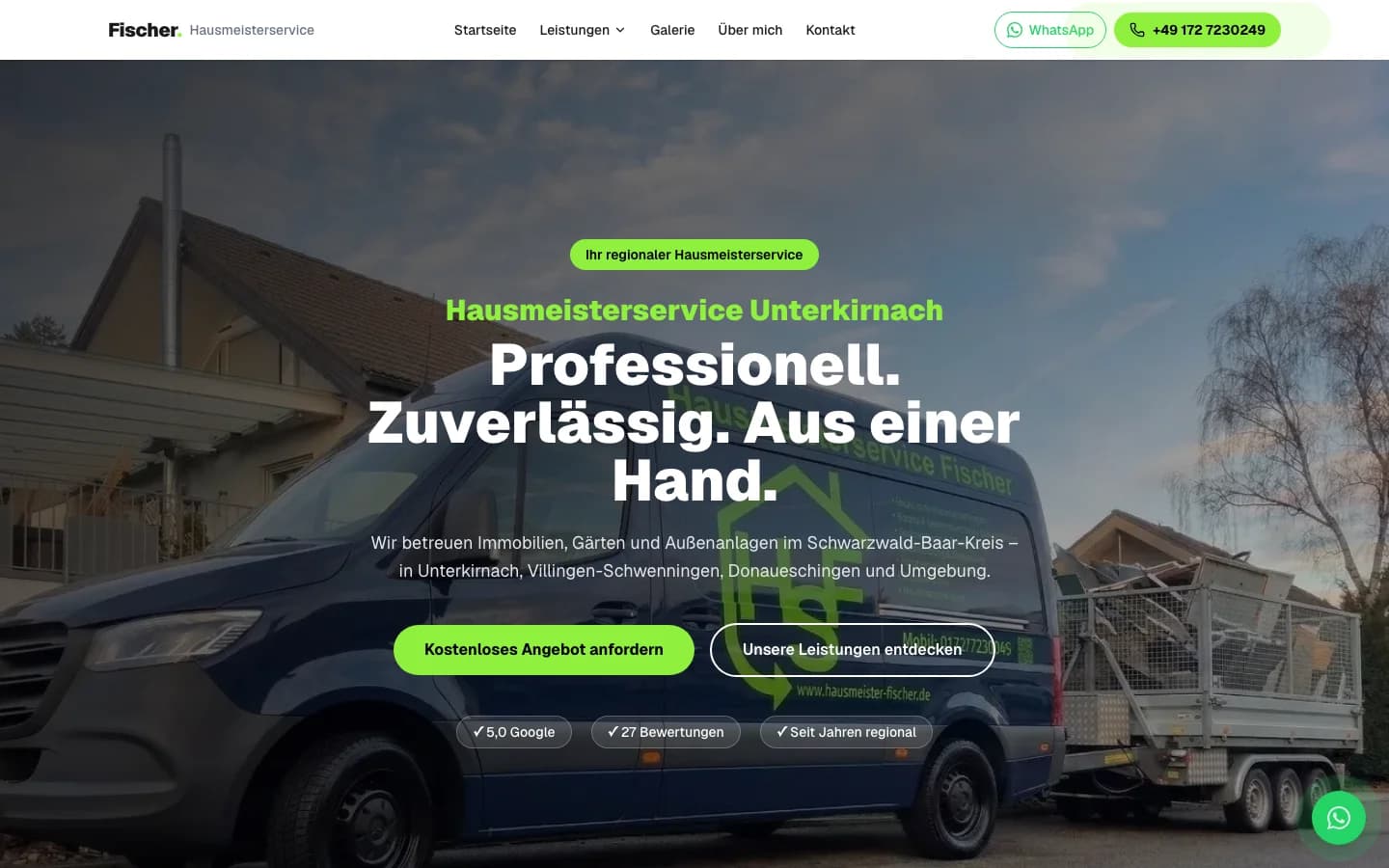 Screenshot der Website von Hausmeister Service Fischer, umgesetzt von AF Solutions